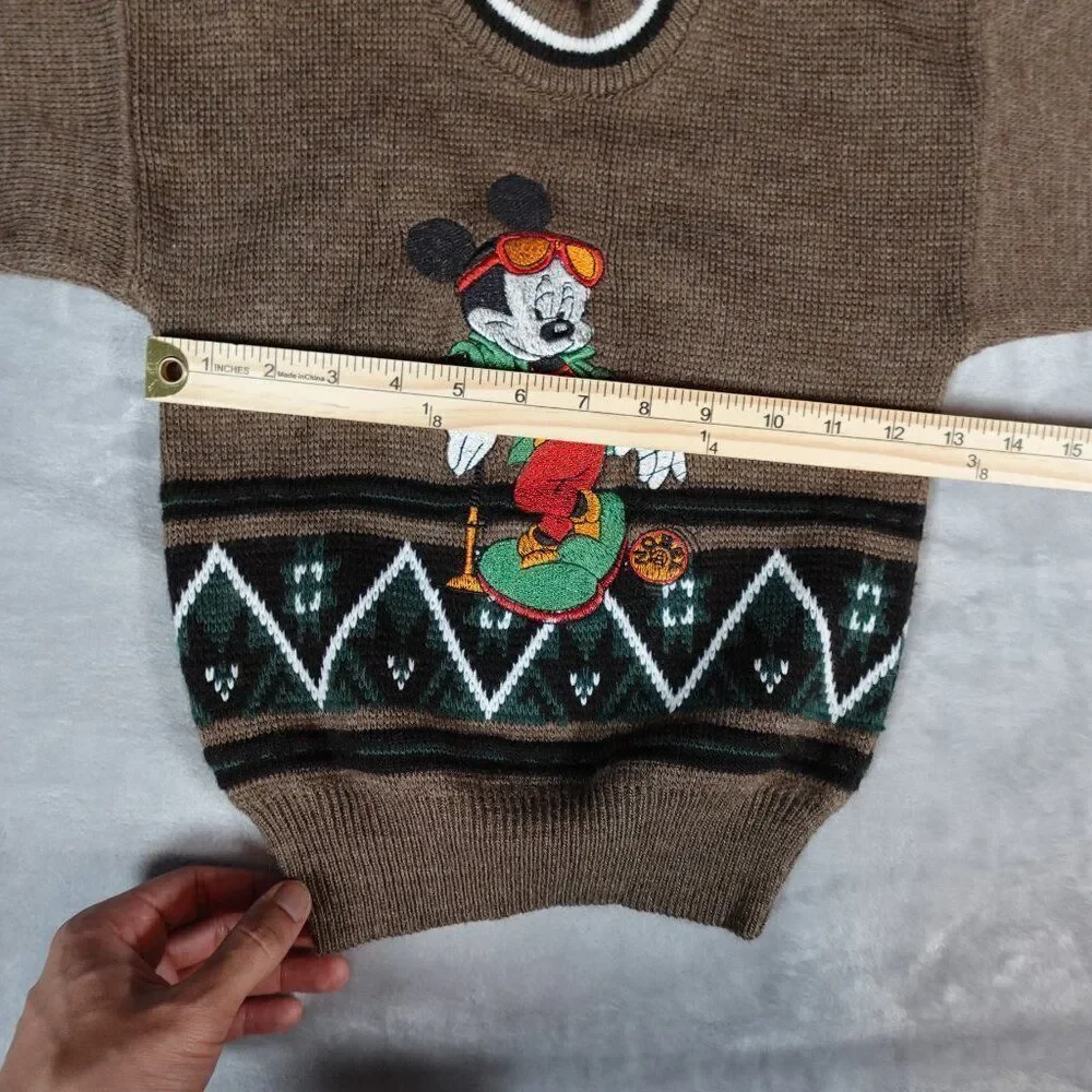 Mickey Mouse Istanbul Embroidered Sweater Toddler Size 3T Vintage Style Brown - Picture 6 of 8